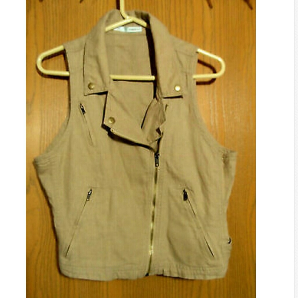MAURICES Moto Vest M Khaki Linen zip up Moto streetwear style